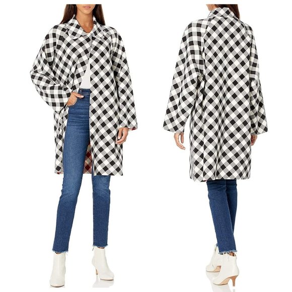 Norma Kamali Jackets & Blazers - NEW Norma Kamali Bonded Reversible Trench Coat Pockets Red Black Check XXS-L